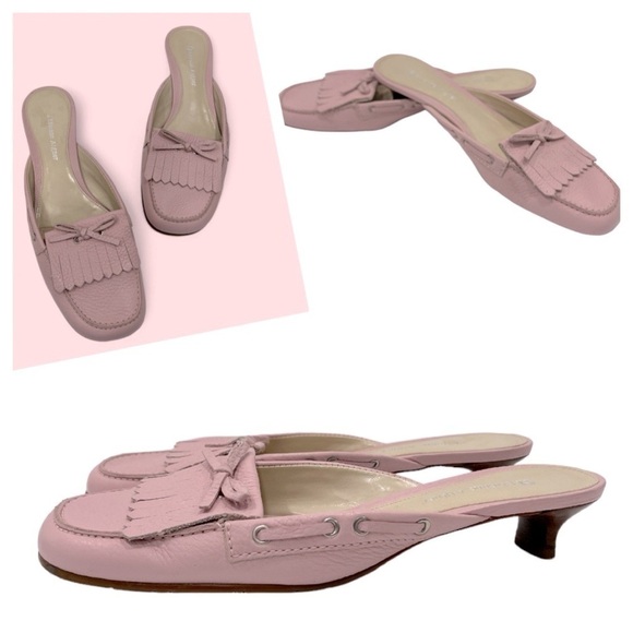 Etienne Aigner pink leather kitten heel mules G Weaver 6.5 M Made In Brazil - Picture 1 of 11